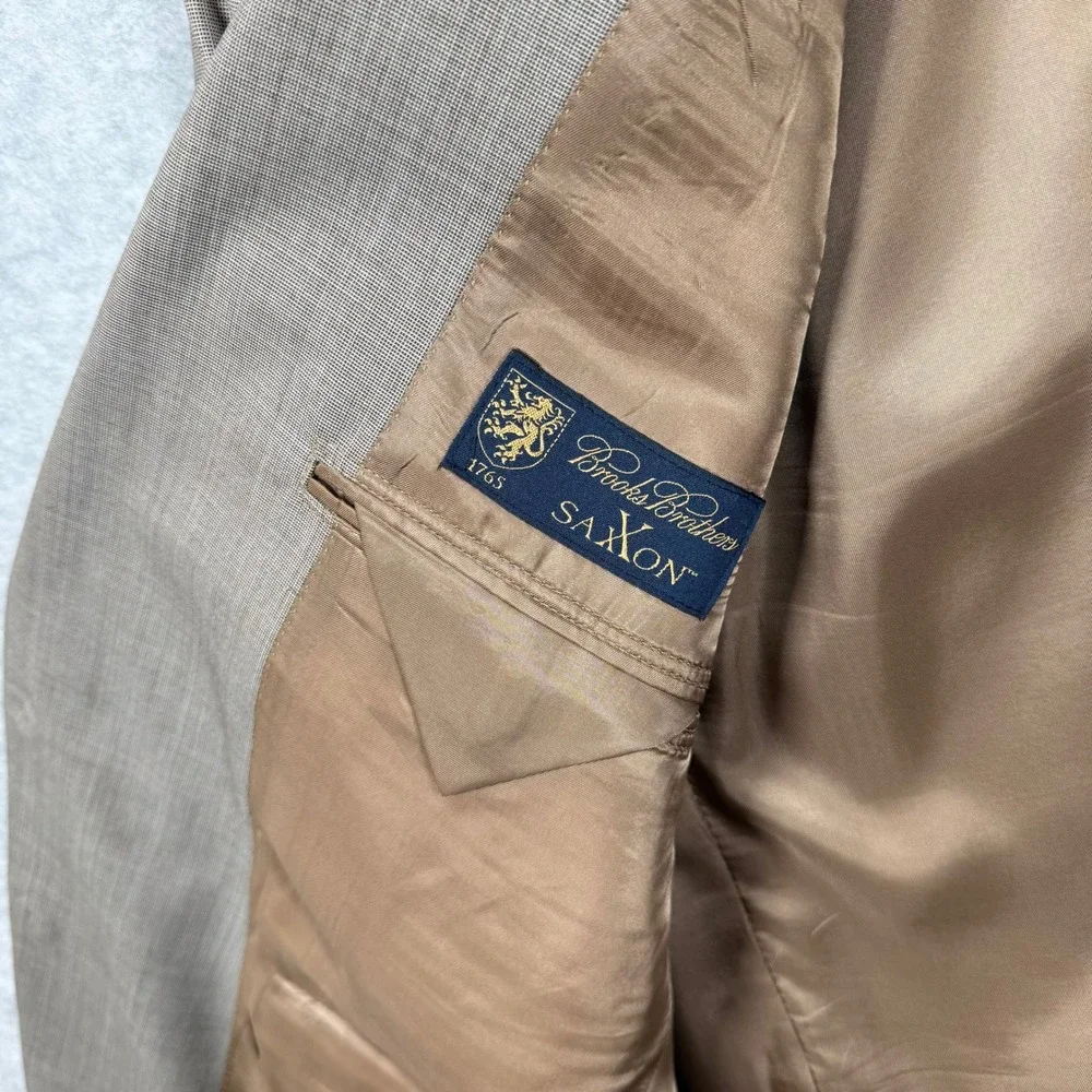 Brooks Brothers 1818 Madison Saxon Suit Tan Houndstooth 46R Made in USA *Read* - Picture 11 of 16